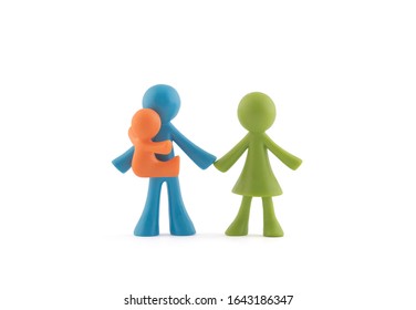 Colorful Family Figurines On White Background With Clipping Path