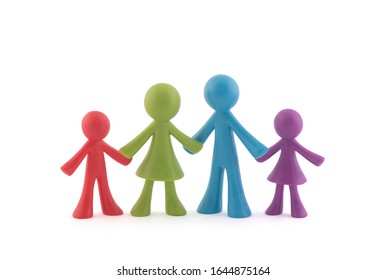 Colorful Family Figurines On White Background With Clipping Path