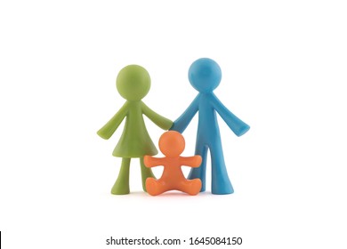 Colorful Family Figurines On White Background With Clipping Path