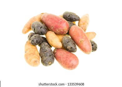 Colorful Fingerling Potatoes Isolated On White