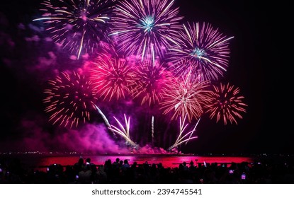 Colorful fireworks, beautiful like the stars in the sky, fireworks at the Pattaya beach, New Year's festival and tourism festival. - Powered by Shutterstock