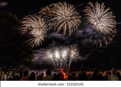 Colorful Fireworks For The Bordeaux Wine Festival, France