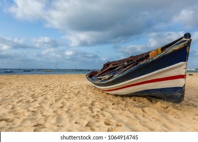 Colorful Fisherman's Boat On The Beach Of Sal Island, Cape Verde, Cabo Verde