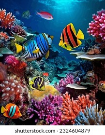 Colorful fishes under the sea at the reef
