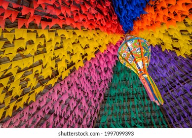 Colorful flags and decorative balloon for the Saint John party, which takes place in June in northeastern Brazil. - Shutterstock ID 1997099393
