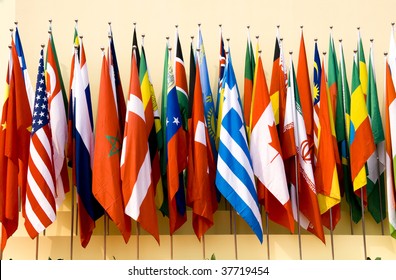Colorful flags of a variety of nations