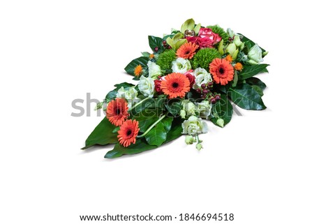 Colorful flower arrangement isolated on white background.