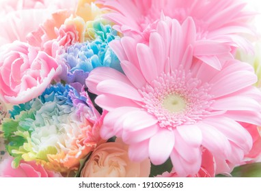 Colorful Flower Arrangements Of Rainbow Carnations And Gerberas 