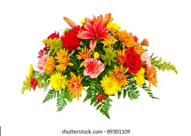 Colorful Flower Bouquet Arrangement Centerpiece Isolated On White.