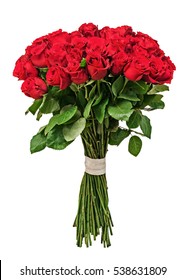 Красочный цветочный букет из красных роз, изолированный на белом фоне. Крупным планом.