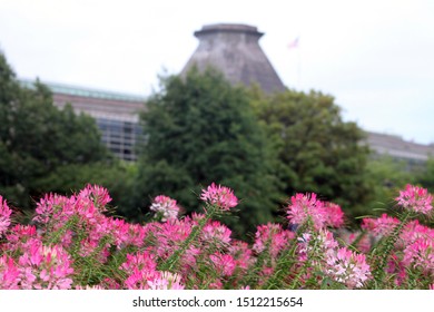 Colorful Flower Garden In Front Of The United States Embassy In Majors Hill Park Ottawa Ontario Canada.