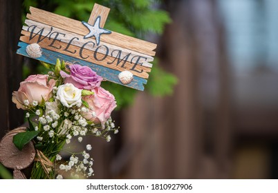 Colorful Flower Wedding Decoration With The Welcome  Board Frame