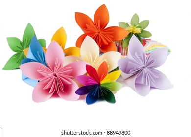 colorful flowers for kusudama, several pieces on a white background