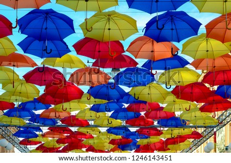 Colorful flyong umbrellas