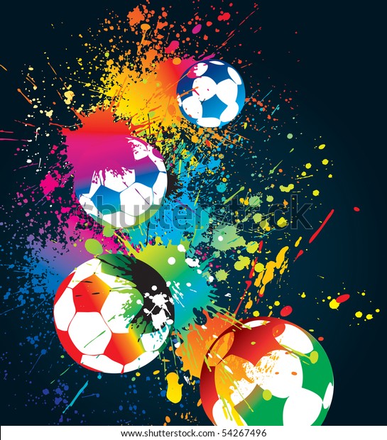 Colorful Footballs On Black Background Stock Photo (Edit Now) 54267496