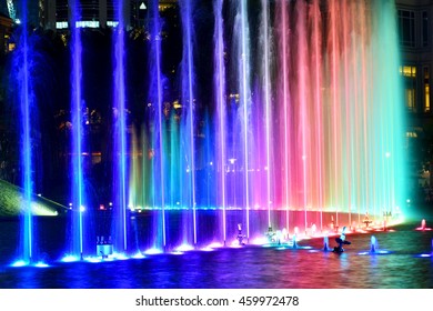 Colorful fountain at night show