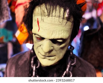 Colorful Frankenstein face costume mask scary backgrounds