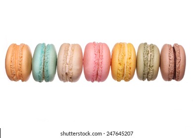 Colorful French Macarons Isolated On White