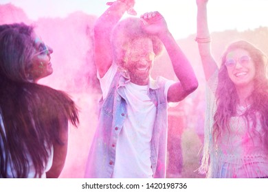 Colorful Friends Dancing In Holi Colors 