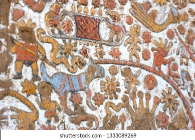 Colorful Friezes In The Huaca De La Luna In Trujillo