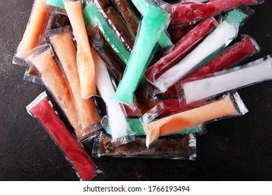 Colorful Frozen Fruit Bar Ice Pops. Popsicle With Fruit Taste