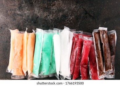 Colorful Frozen Fruit Bar Ice Pops. Popsicle With Fruit Taste