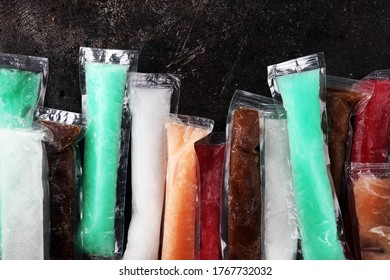 Colorful Frozen Fruit Bar Ice Pops. Popsicle With Fruit Taste