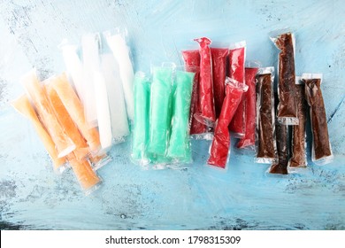 Colorful Frozen Fruit Bar Ice Pops. Popsicle With Fruit Taste