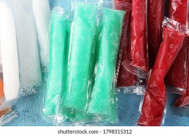 Colorful Frozen Fruit Bar Ice Pops. Popsicle With Fruit Taste