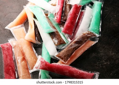 Colorful Frozen Fruit Bar Ice Pops. Popsicle With Fruit Taste