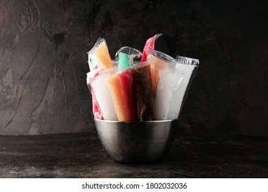 Colorful Frozen Fruit Bar Ice Pops. Popsicle With Fruit Taste