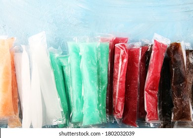 Colorful Frozen Fruit Bar Ice Pops. Popsicle With Fruit Taste