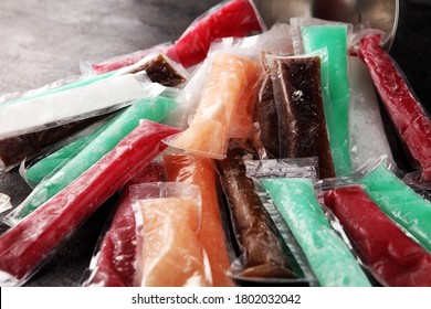 Colorful Frozen Fruit Bar Ice Pops. Popsicle With Fruit Taste