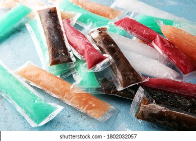 Colorful Frozen Fruit Bar Ice Pops. Popsicle With Fruit Taste