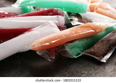 Colorful Frozen Fruit Bar Ice Pops. Popsicle With Fruit Taste