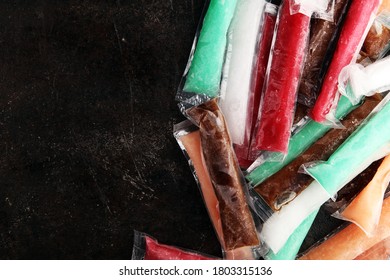 Colorful Frozen Fruit Bar Ice Pops. Popsicle With Fruit Taste