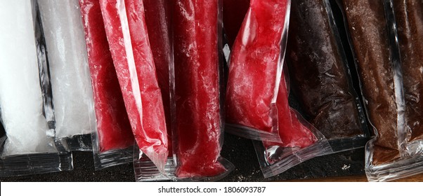 Colorful Frozen Fruit Bar Ice Pops. Popsicle With Fruit Taste