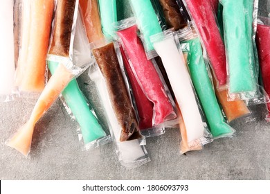 Colorful Frozen Fruit Bar Ice Pops. Popsicle With Fruit Taste