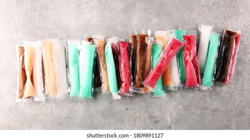 Colorful Frozen Fruit Bar Ice Pops. Popsicle With Fruit Taste