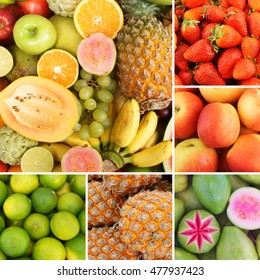 Colorful fruit collage, fresh summer fruits in form 