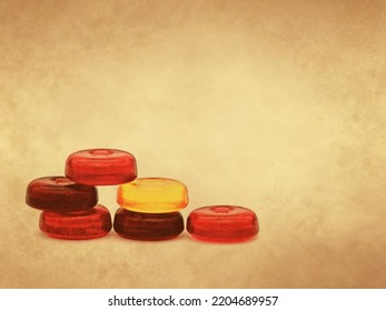 Colorful Fruit Hard Candy On Old Paper Background