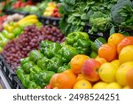 Colorful fruits and vegetables in the produce section of the grocery store