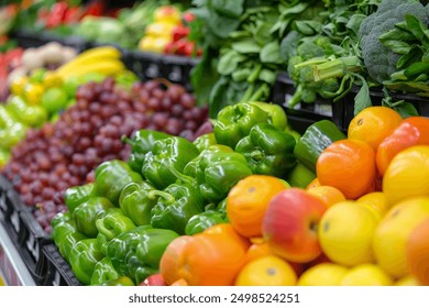 Colorful fruits and vegetables in the produce section of the grocery store - Powered by Shutterstock