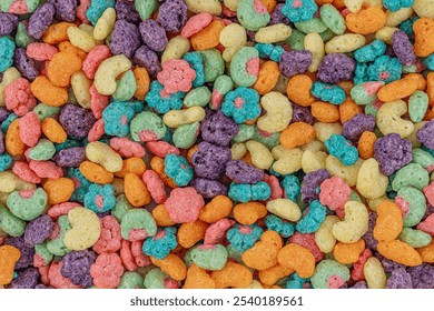 Colorful fruity cereal texture. Bright and playful background for breakfast, food, or children’s themes. - Powered by Shutterstock