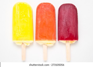 Colorful fruity ice cream isolated on white background