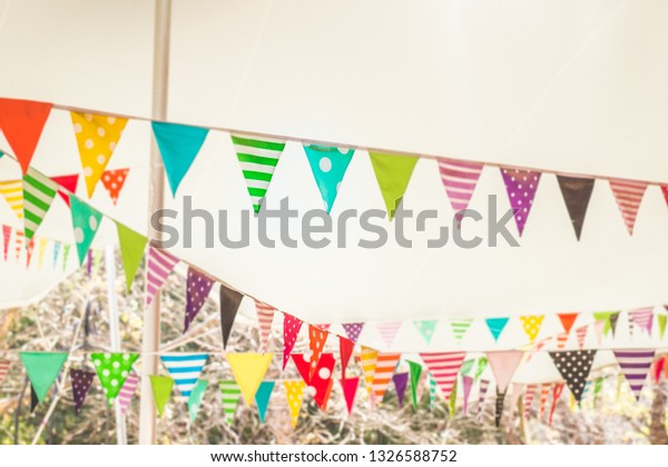 Colorful Garland Triangle Banner Carnival Decorations Stock Photo