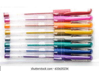 Colorful Gel Pen On White Background