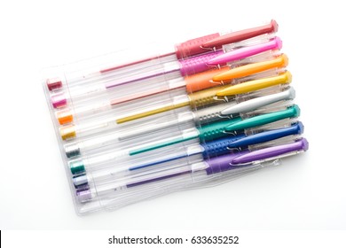 Colorful Gel Pen On White Background