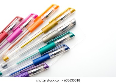 Colorful Gel Pen On White Background