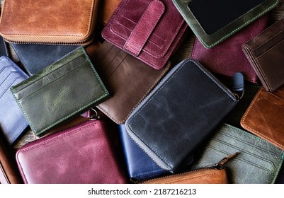 Colorful Genuine Leather Men Or Women Zipper Wallet, Leather Industry Concept